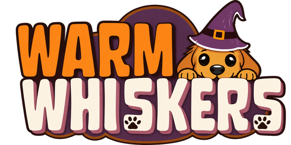 Warm Whiskers October logo with dog and witch hat