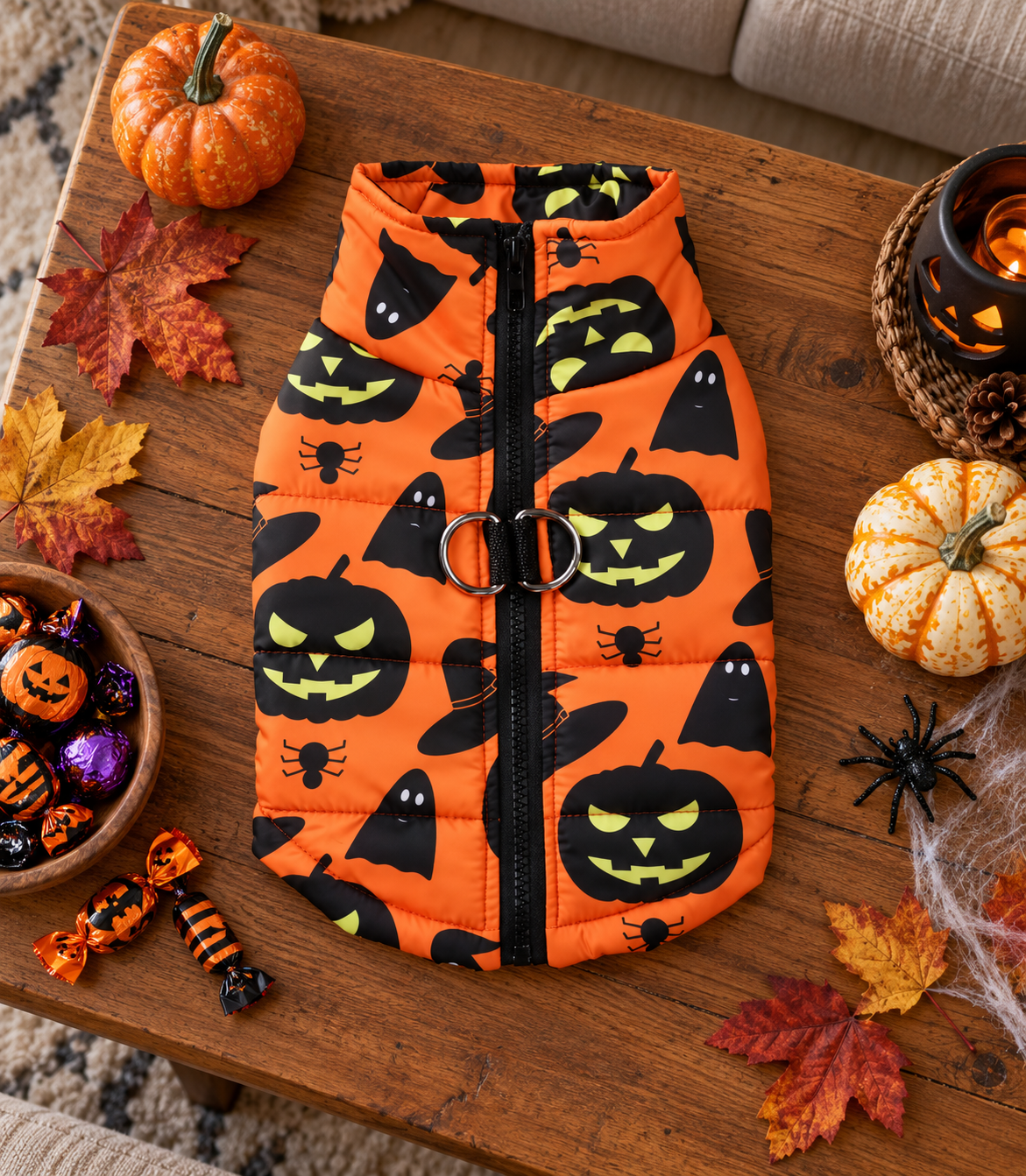 WW_GALLERY | Orange & Black Halloween pet vest styled photo
